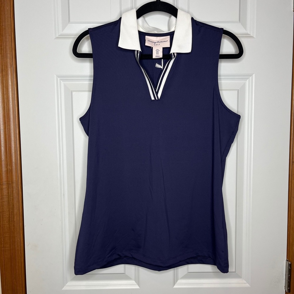 Tommy Bahama Golf NEW Sleeveless Polo Top Large Blue Stretch Athletic Tennis - Picture 2 of 9
